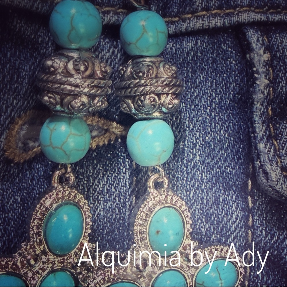 🌵✨ Desert Mystic Turquoise Cross Duster Earrings — Western Oddity Shoulder‑Dust - Picture 6 of 8